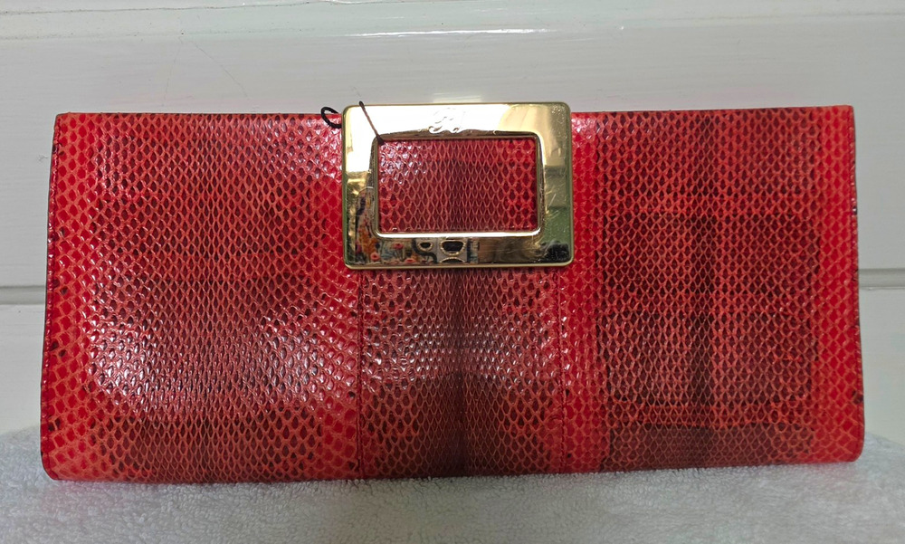 Roger Vivier Red Python Pilgrim Metal Frame Evening Clutch w/COA